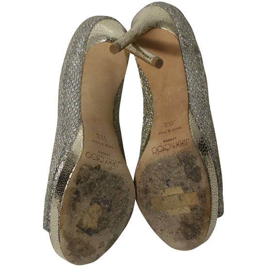 Jimmy Choo Metallic Luna Open Toe Pumps in Gold Leather - Image 5