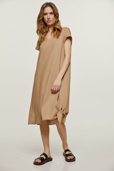 Beige Midi Jurk met Strikdetail - Image 4