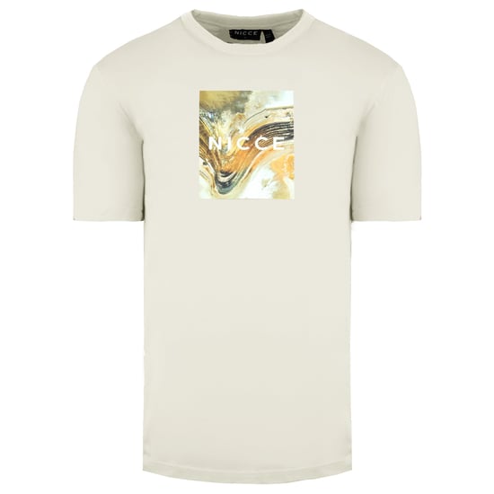 Nicce Round Neck Short Sleeve Mens Cream Aerial Box T-Shirt 211 1 09 12 0343