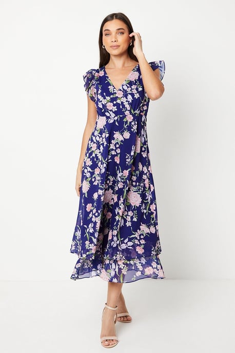 Petite Ruffle Shoulder Midi Dress