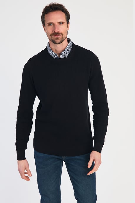 Black Mock Checked Shirt Crew Neck Jumper