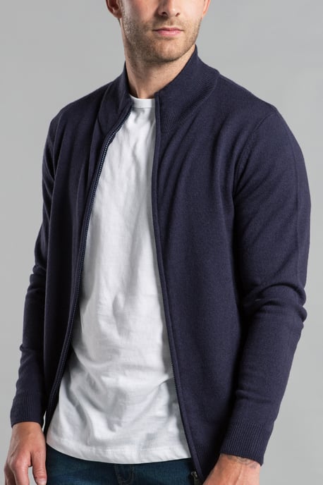 Dark Navy Funnel Neck Zip-Through Cardigan