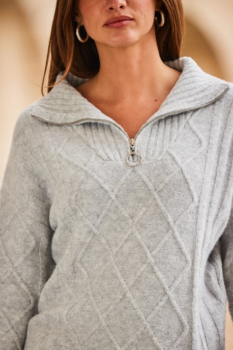Light Grey Half Zip Cable Knit Jumper