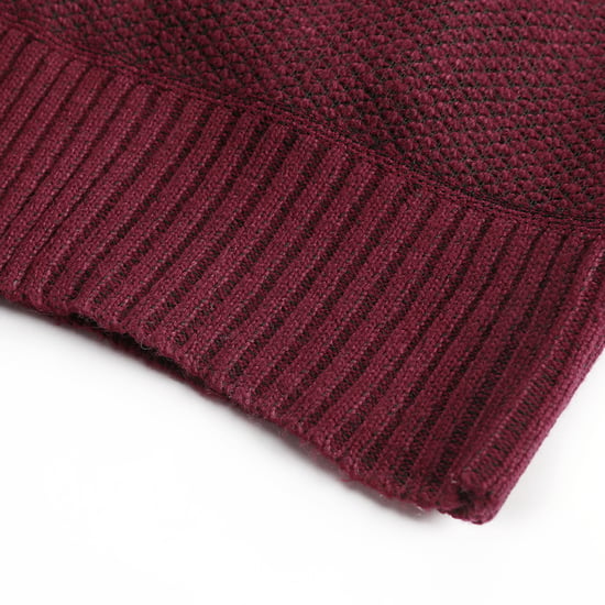 Vinterövergångskofta för män med huva Fodrad Chunky Stickad Varm jacka med huva Burgundy - Image 5