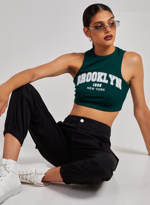 Printed Ribbed Crop Top