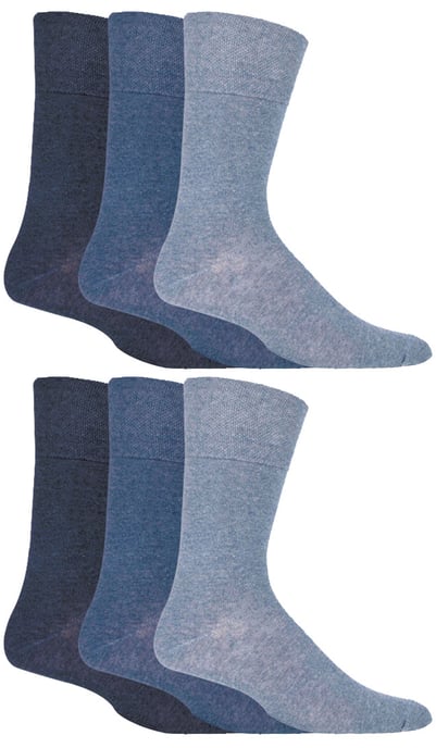 Gentle Grip - Mens 6 Pair Multipack Diabetic Sock with Honey Comb Top and Hand linked Toe Seams - Blues - Image 1