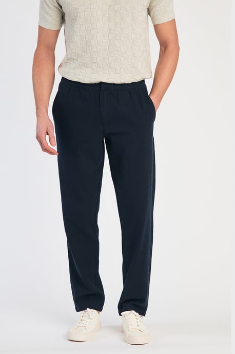 Navy Linen Blend Classic Fit Trousers