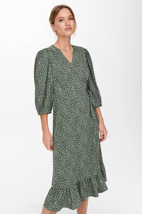 ONLY wikkeljurk ONLOLIVIA met all over print en volant groen/zwart