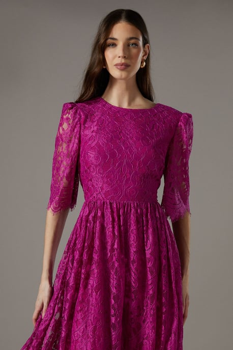 Lace Short Sleeve Midi Dress