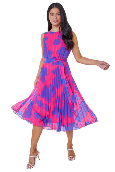 Petite Linear Floral Print Pleated Dress