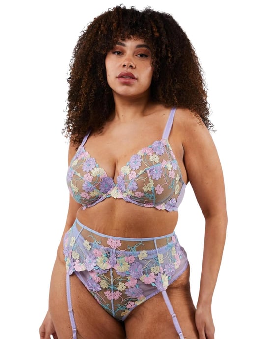 Playful Promises Luna Embroidery Picot Suspender Belt