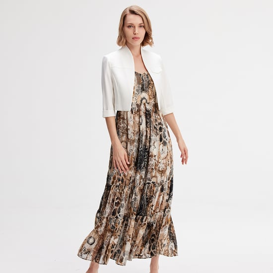 Maxiklänning i chiffong med bustier och abstrakt blommönster - Image 2