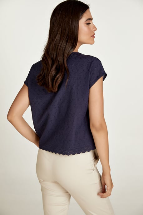 Navy Sleeveless Embroidered Top