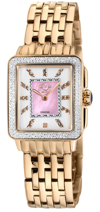 GV2 Womens Padova Gemstone Pink Mother of Pearl Dial Swiss Quartz  Stainless Steel Watch