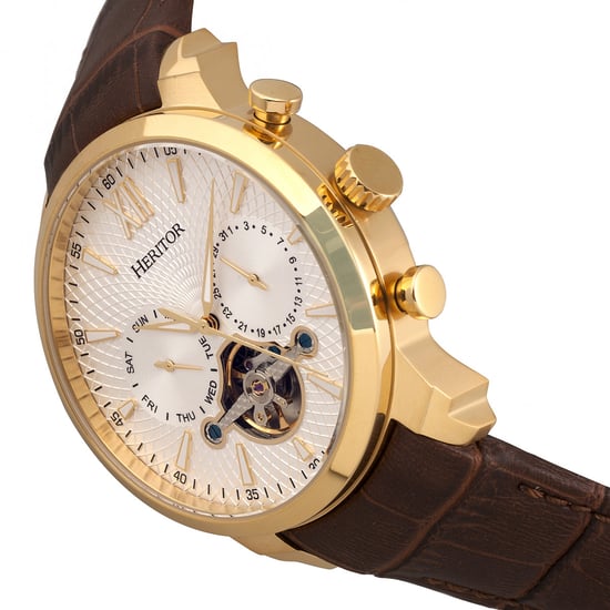 Heritor Automatic Arthur Semi-Skeleton Leather-Band Watch w/ Day/Date