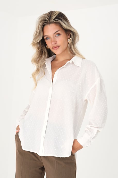 Cream Long Sleeve Dobby Chiffon Shirt