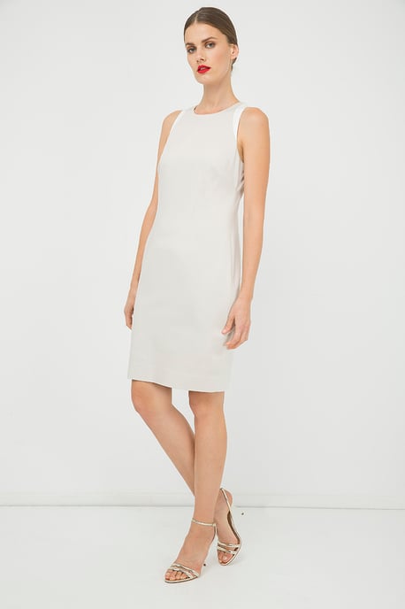 Sand Colour Sleeveless dress with Contrast Detail