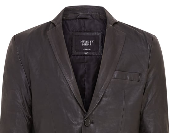 Mens Black Slim Leather Italian Blazer Jacket-Somero