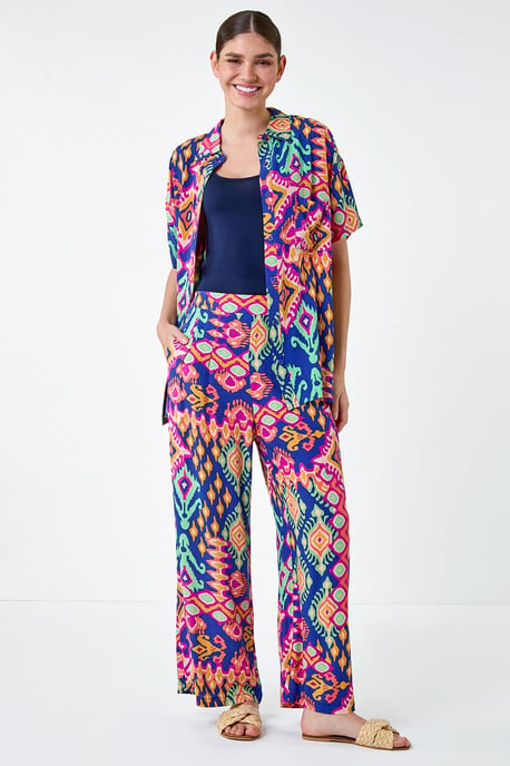 Aztec Print Wide Leg Stretch Trouser