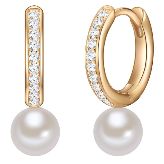 Hoop earring sterling silver yellow gold freshwater cultured pearl white zirconia white Valero Pearls - Image 1