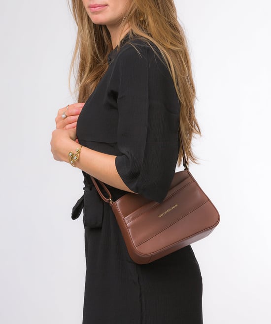 'Helena' Dark Tan Nappa Leather Cross Body Bag