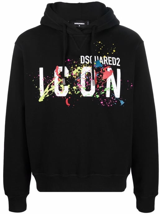 Dsquared2 Icon Splattered Hoodie Black - Image 3