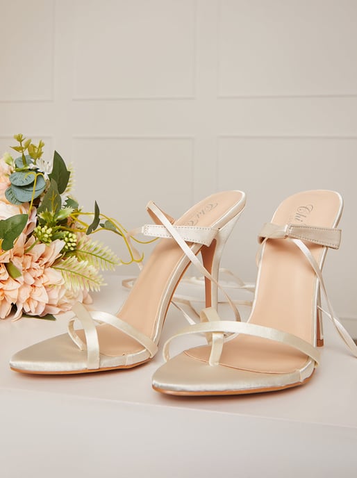 High Heel Lace Up Sandal in Cream