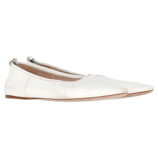 Miu Miu Embellished-Strap Pointed-Toe Ballet Flats in White Leather - Image 4
