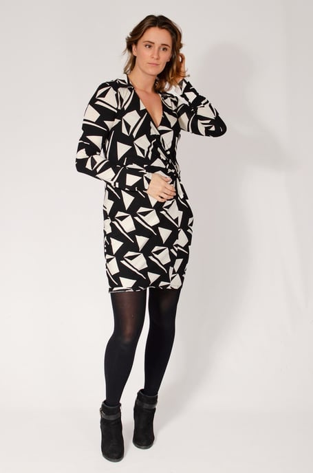 Geometric Open Collared Wrap Dress
