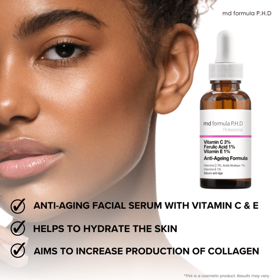 MD Formula P.H.D Anti-Aging Serum 30ml Vitamin C 3%, Ferulic Acid 1%, Vitamin E 1% - Image 4