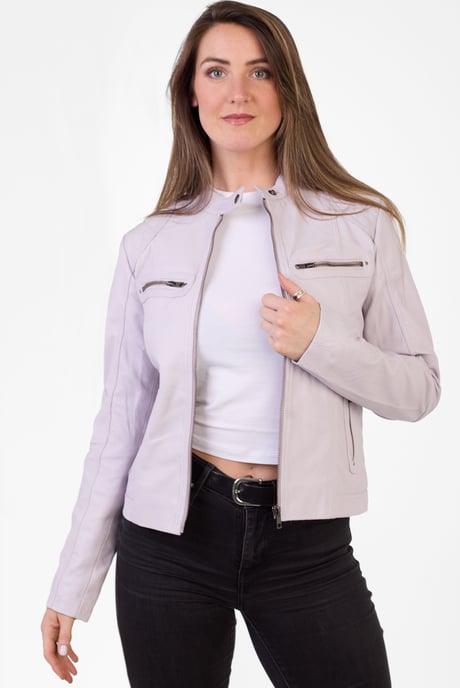 Pelle D’annata Ladies Real Leather Biker Jacket in Lavender