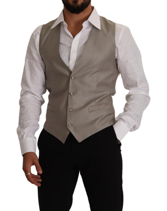 Dolce & Gabbana Heren Beige Wol Enkelvoudig Geknoopt Vest - Image 5