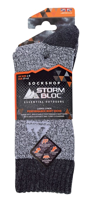 Storm Bloc - 3 Pack Womens Performance Polyester Boot Socks | Outdoor Walking Hiking Trekking Socks - Charcoal/grey - Image 2