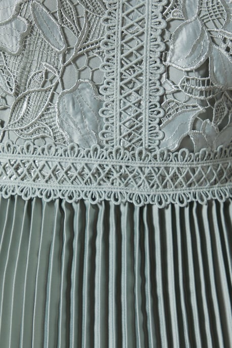 Satin Lace Pleated Tiered Dress