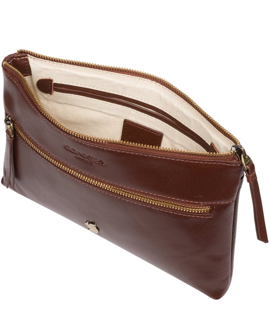 'Minnow' Conker Brown Leather Cross Body Clutch Bag