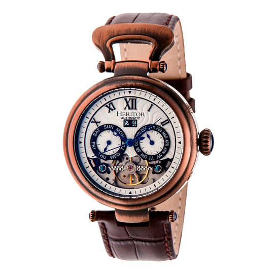 Heritor Automatische Ganzi Semi-Skelet Herenhorloge met Leren Band - Image 1