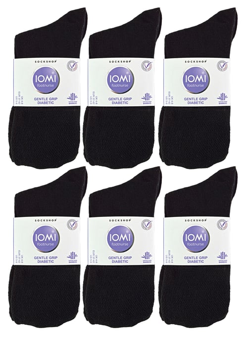 IOMI - 12 Pair Multipack Ladies Diabetic Bamboo Socks | Womens Extra Wide Seamless Socks with Non Elastic Gentle Grip Top - Black - Image 2
