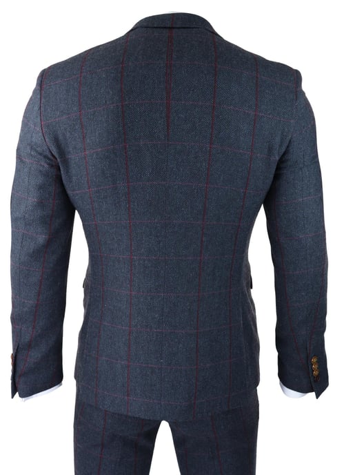 Mens Herringbone Tweed Suit 3 Piece Navy Blue Peaky Blinders 1920s Tailored Fit - Image 6