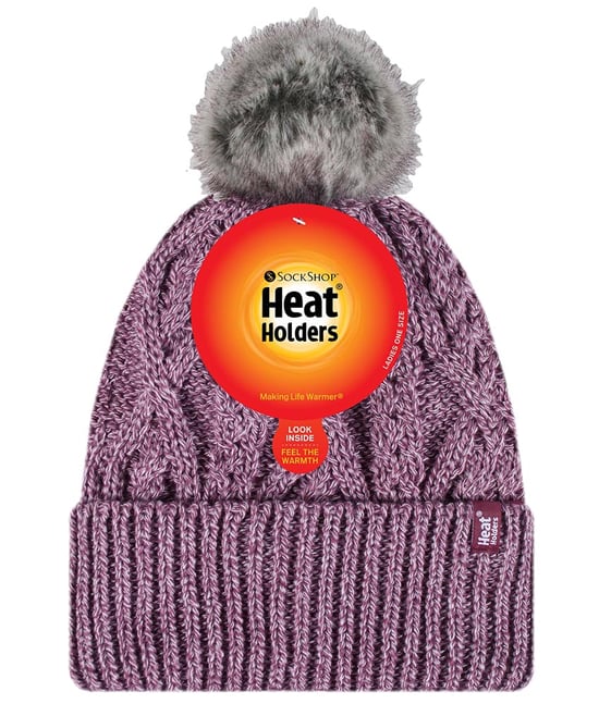 Ladies Ribbed Cuffed Pom Pom Bobble Beanie Hat with Fleece Lining - Image 2