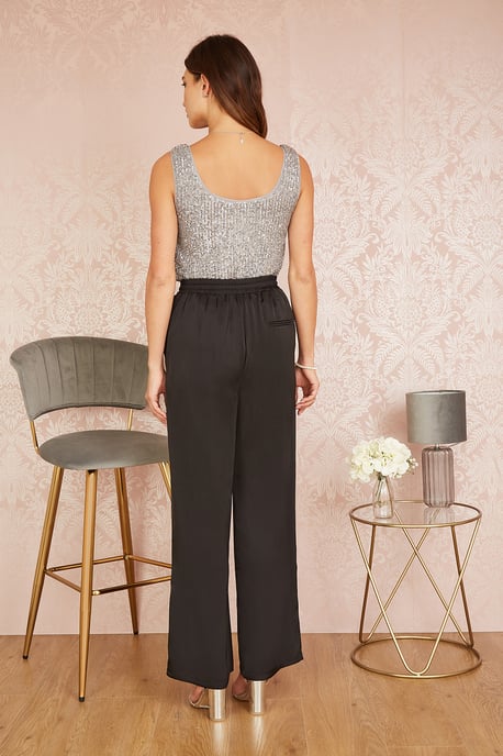 Black Satin Relaxed Trousers