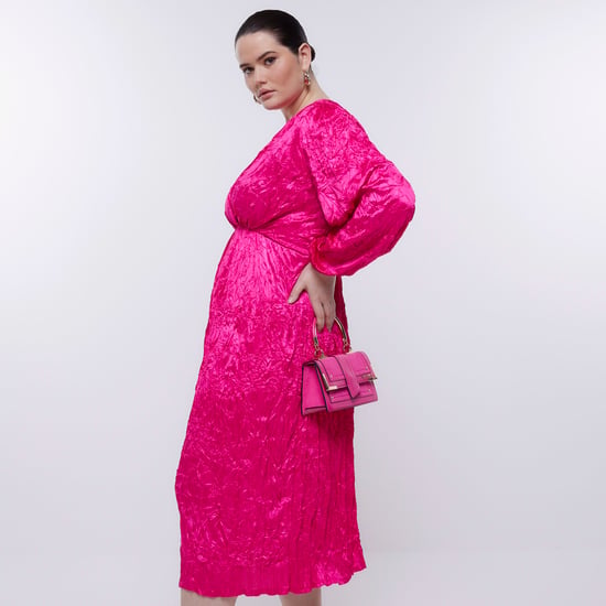 River Island Womens Wrap Midi Dress Plus Pink Long Sleeve