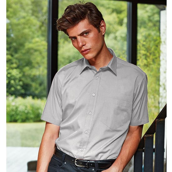 Premier Heren Korte Mouw Formele Poplin Gewoon Werk Shirt (Zilver) - Image 2