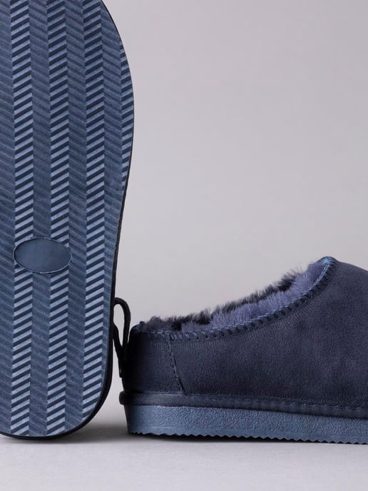Ladies' Sheepskin Clog Slippers in Navy