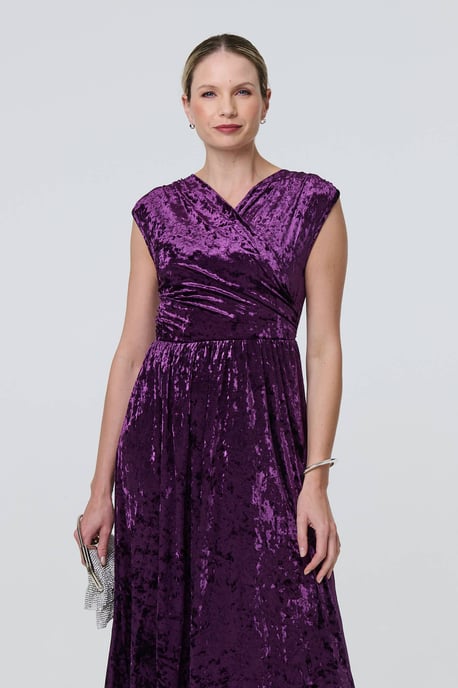 Purple Crushed Velvet Fit & Flare Midi Dress