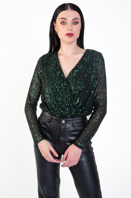 Glinsterende Wrap Bodysuit met Lange Mouwen - Image 1