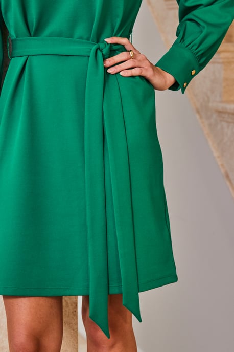 Jade Green High Neck Belted Shift Jersey Dress