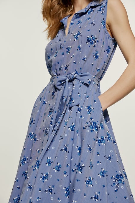 Indigo bloemen jurk met knoopdetail - Image 6