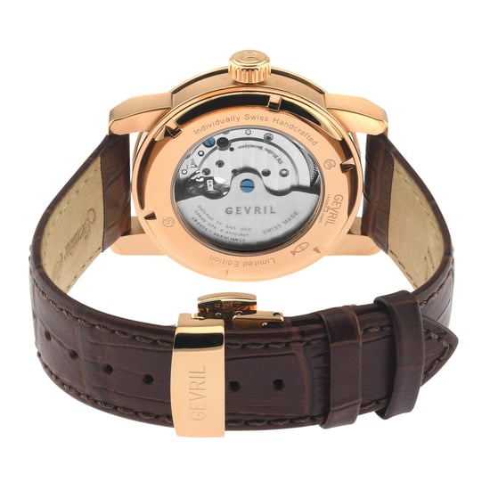 Gevril Men's Madison Swiss Automatic IPRG Silver Dial Brown Leather Watch - Image 2