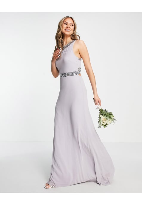TFNC embellished chiffon maxi dress in grey - LGREY