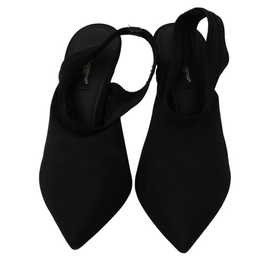 Dolce & Gabbana Black Jersey Stretch Heels Slingback Shoes